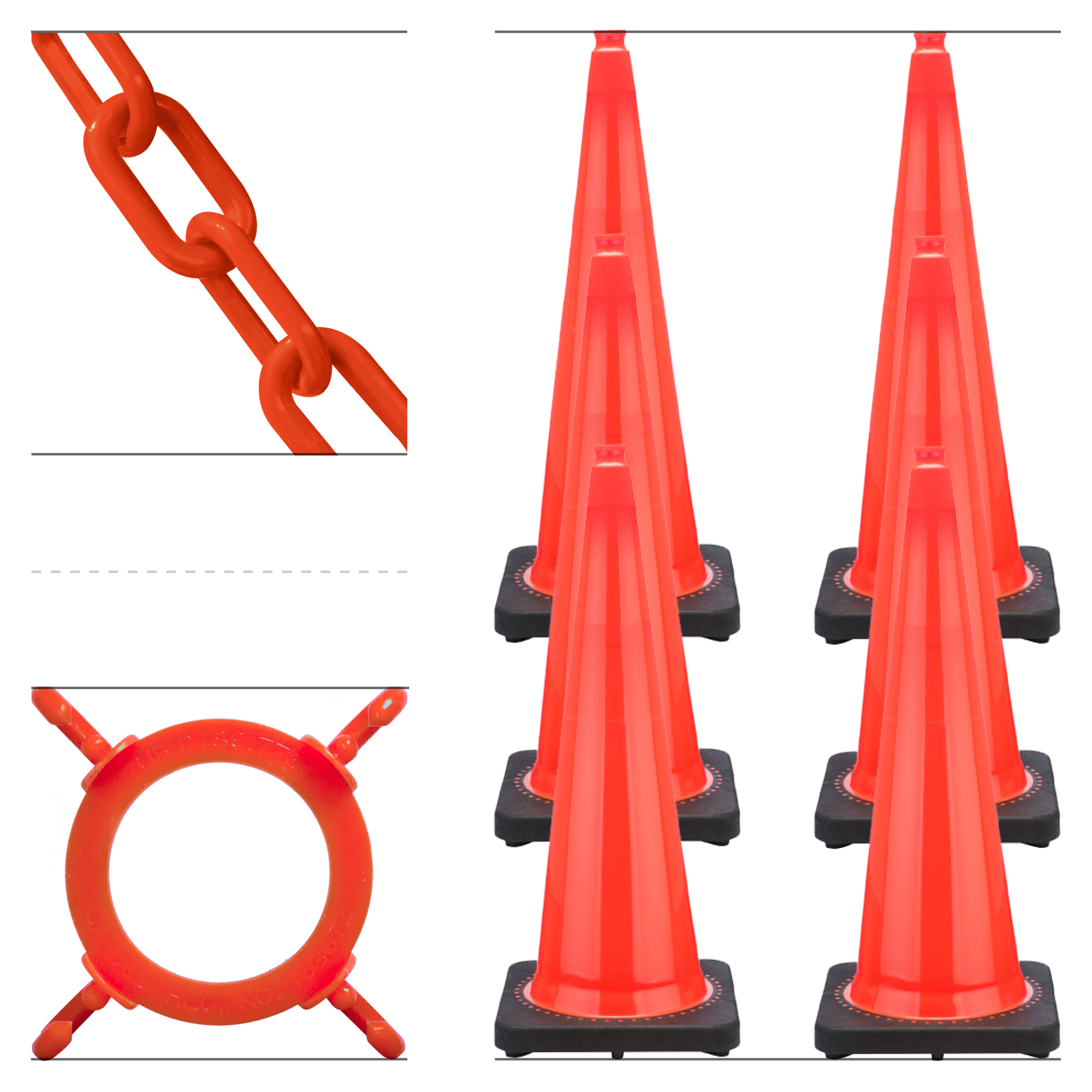 Mr. Chain Traffic Cone and Chain Kit — 36in. Cones, Traffic Orange, 14in. x 14in. Base, Model# 97213-6